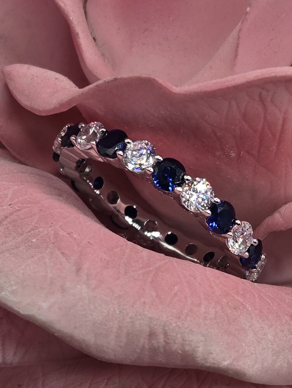 Elegant Sterling Silver Blue and White Eternity Ring